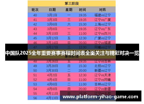 中国队2025全年重要赛事赛程时间表全面关注与精彩对决一览